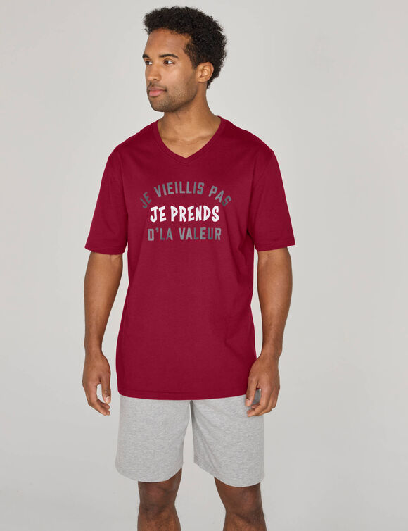 Pyjama short message (bordeaux / gris chin&eacute;)