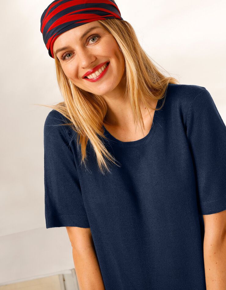 Pull uni manches courtes toucher cachemire (marine) Pull uni manches courtes toucher cachemire (marine)