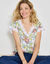 T-shirt imprimé col V macramé (blanc / anis)