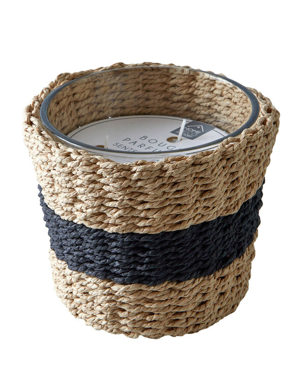 Bougie parfum&eacute;e et panier tress&eacute; (naturel/noir)