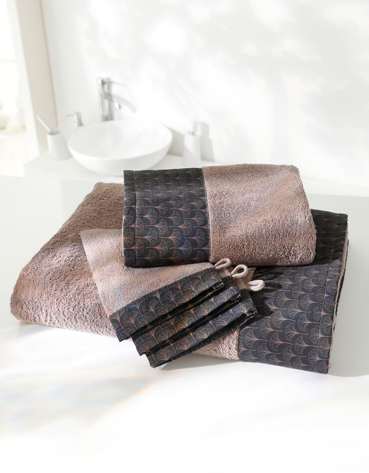 Éponge bouclette 420g/m² liteau imprimé ginkgo  (chocolat)