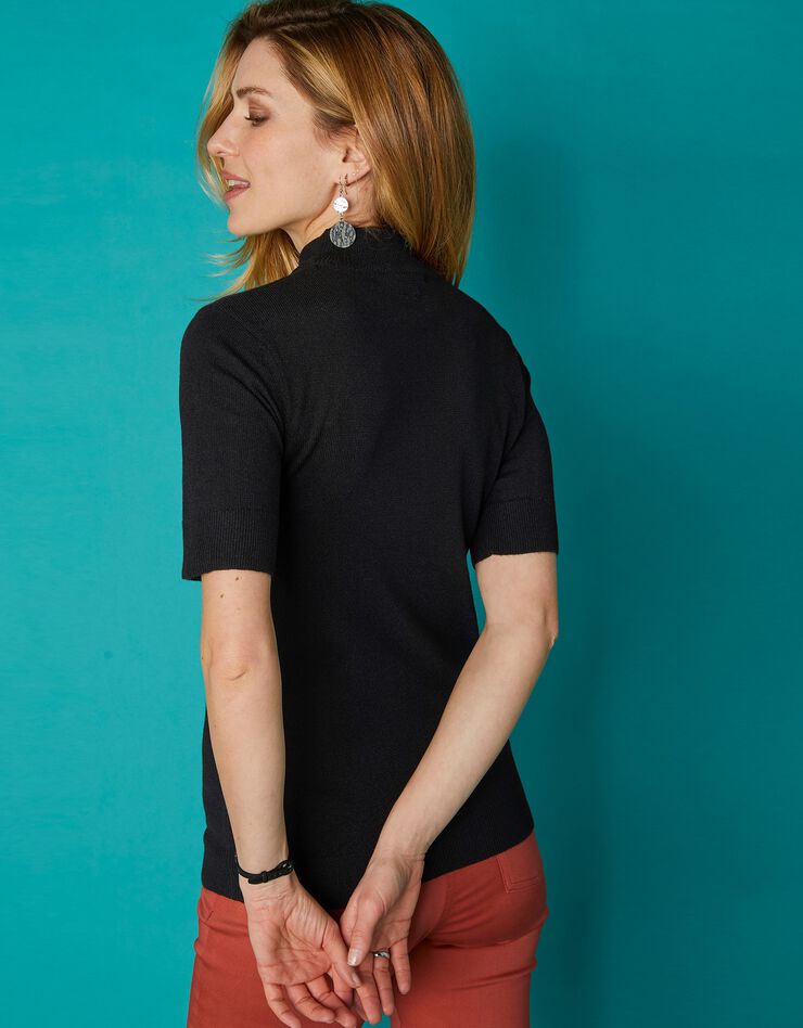 Pull col montant manches courtes toucher cachemire (noir) Pull col montant manches courtes toucher cachemire (noir)