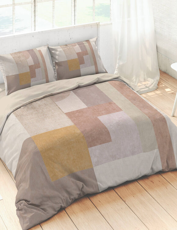Linge de lit imprimé Damier - coton (beige)