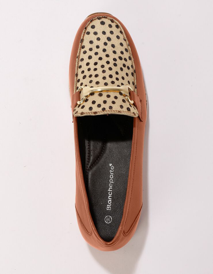 Mocassins compensés cuir souple largeur confort - caramel/imprimé léopard (caramel) Mocassins compensés cuir souple largeur confort - caramel/imprimé léopard (caramel)