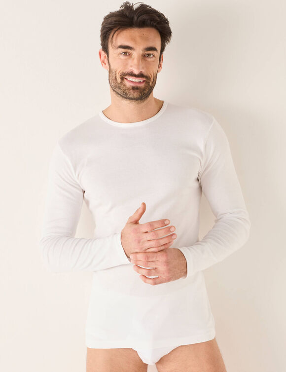 T-shirt sous-vêtement homme ras de cou manches longues (blanc)