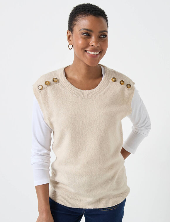 Pull sans manches, épaules boutonnées (beige chiné)