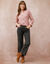 Cardigan boutonné maille anglaise manches longues (rose chiné)