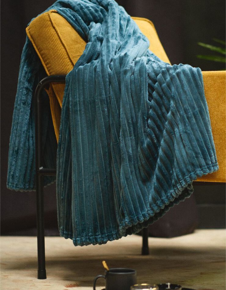Plaid polaire toucher peluche - texturé (bleu paon)