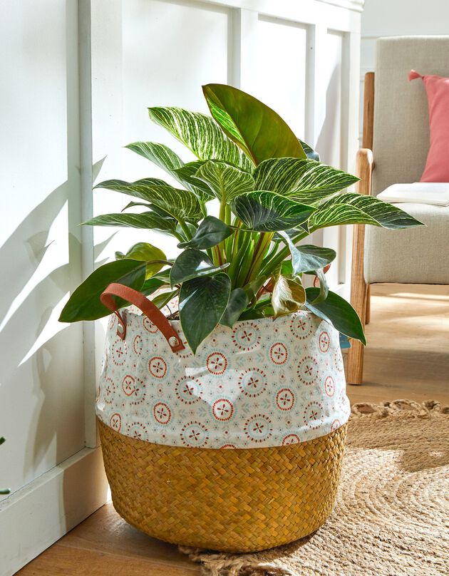 Panier pliable jonc de mer et tissu (jonc/imprimé)