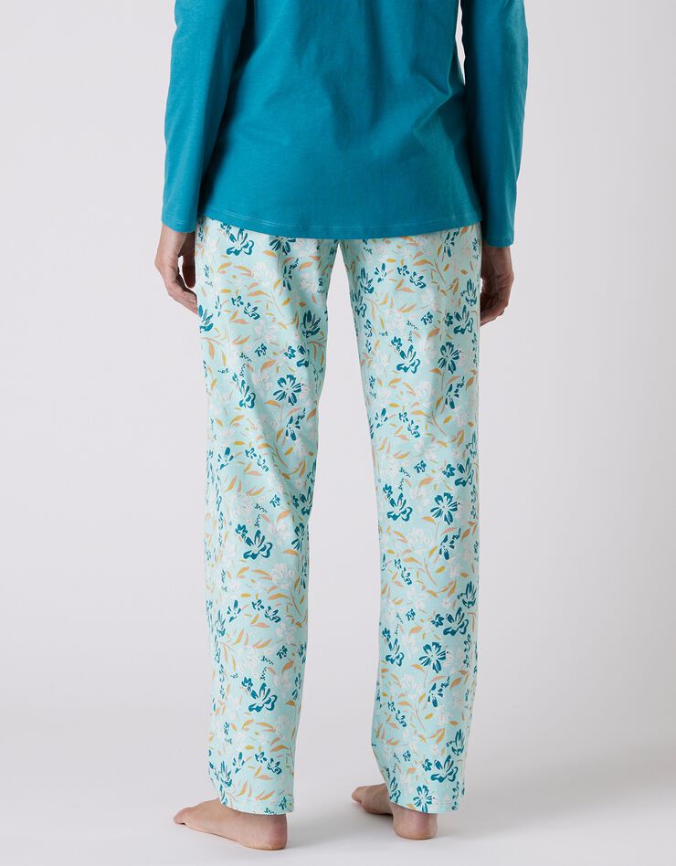 Pantalon pyjama coton imprimé floral (aqua)