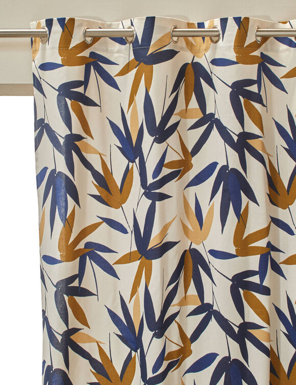 Rideau imprimé feuillage bambou (beige / marine)