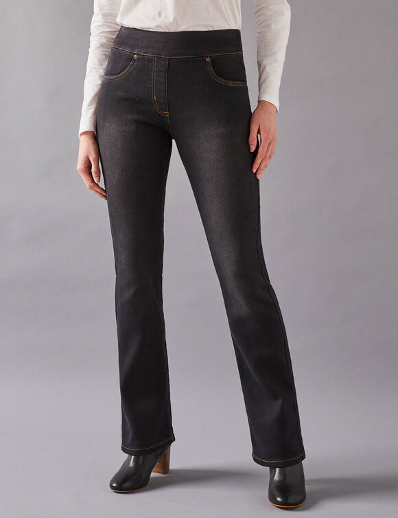 Jean bootcut ultra stretch, maille effet denim - petite stature (black)