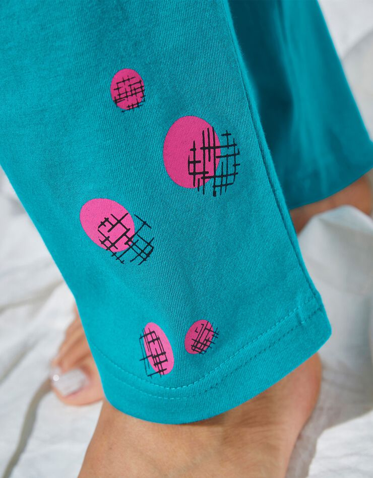 Pantalon pyjama coton Enjoy uni imprimé placé (émeraude)