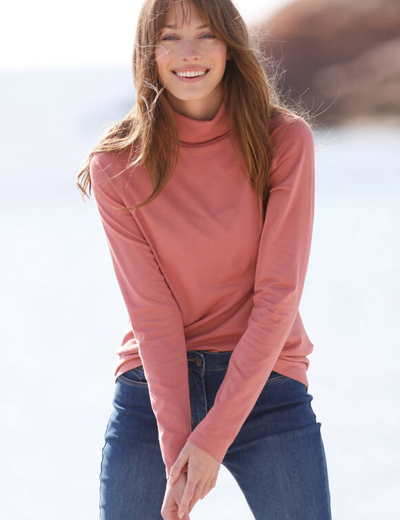 Sous-pull col roulé coton stretch uni (terracotta)
