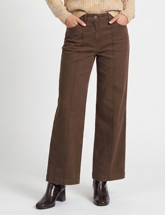 Pantalon large d&eacute;tails plis piqu&eacute;s (chocolat)