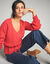 Pull col V maille fantaisie (rouge)