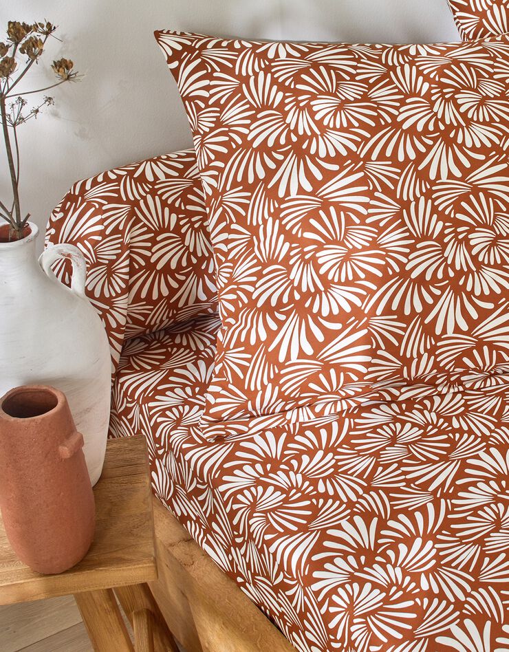 Linge de lit Vick en coton imprimé graphique (caramel)