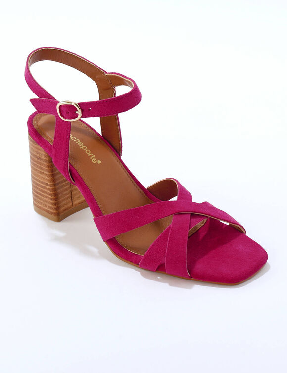 Sandales cro&ucirc;te de cuir &agrave; talon (fuchsia)