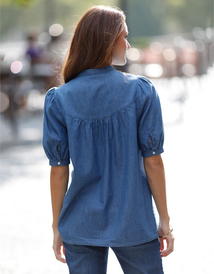 Blouse boutonnée manches ballon, jean (stone) Blouse boutonnée manches ballon, jean (stone)