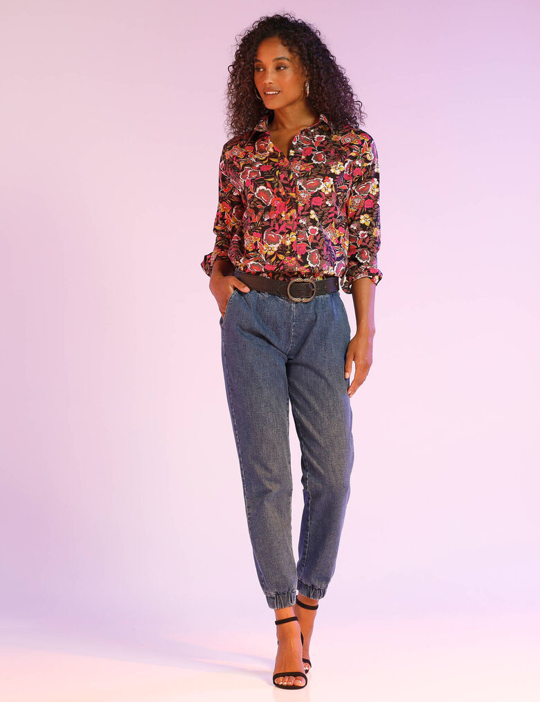 Blouse à col volanté - Bleu marine/rayures blanches - FEMME | H&M FR