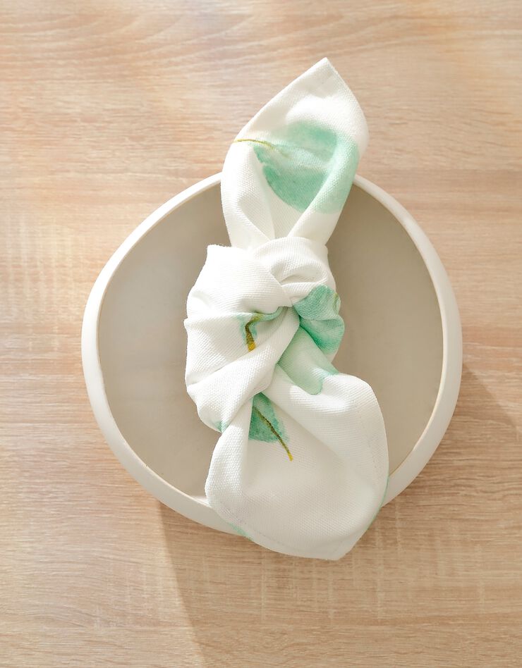 Serviette de table fabriquée en France motif végétal Aquarelle, lot de 2 - coton biologique(1) (blanc / vert) Serviette de table fabriquée en France motif végétal Aquarelle, lot de 2 - coton biologique(1) (blanc / vert)