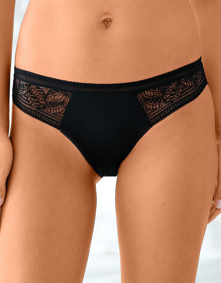 Culotte forme midi microfibre et dentelle stretch - lot de 2 (noir) Culotte forme midi microfibre et dentelle stretch - lot de 2 (noir)