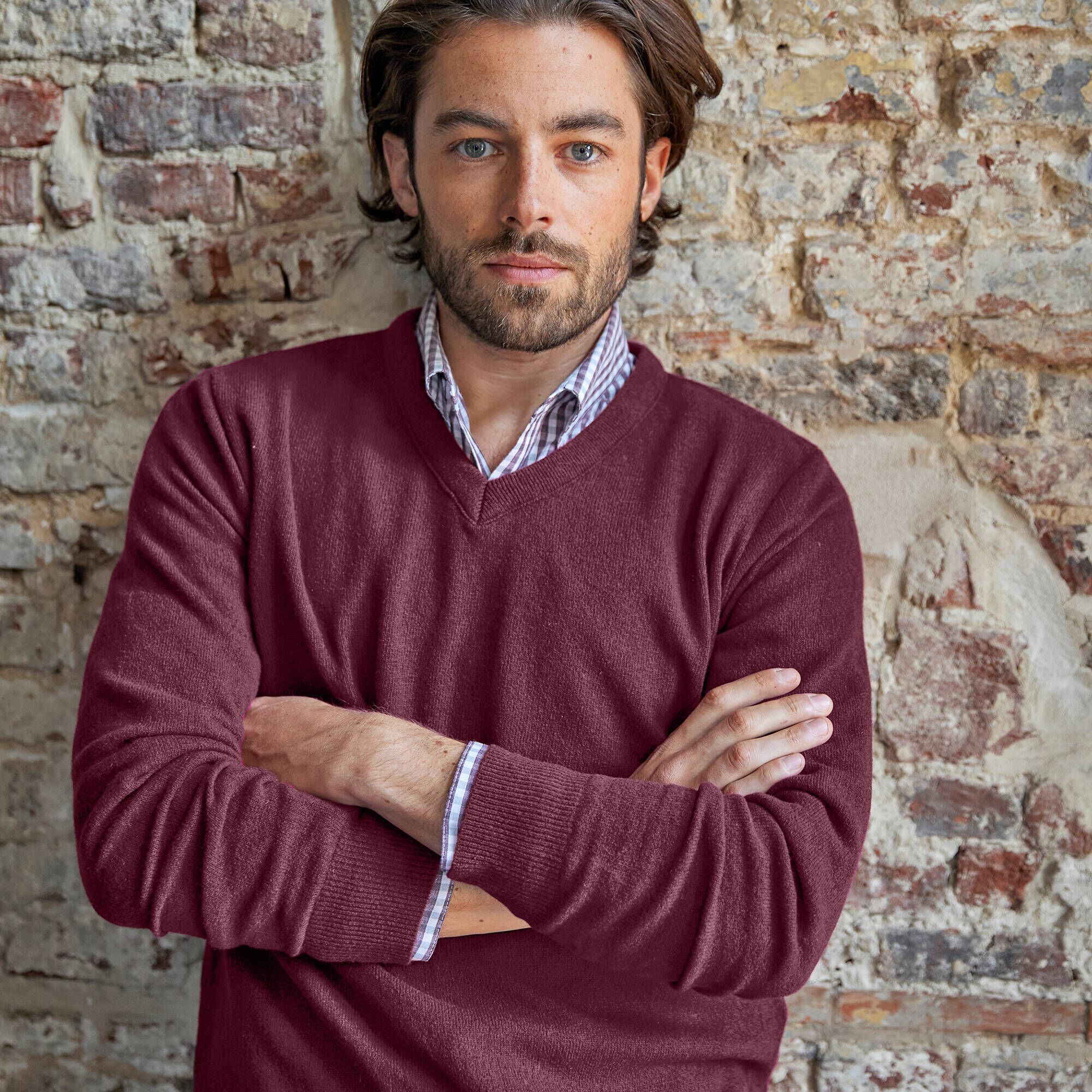 Pull homme laine col V - Bordeaux Elian