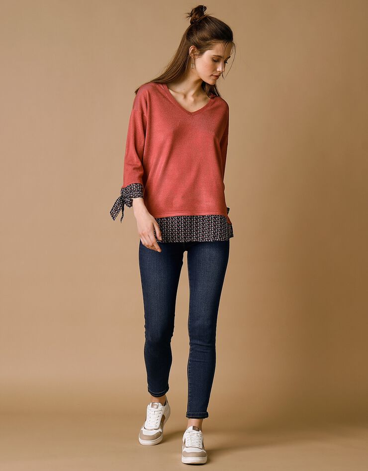 Pull bi-matière effet 2en1, toucher cachemire (terracotta) Pull bi-matière effet 2en1, toucher cachemire (terracotta)
