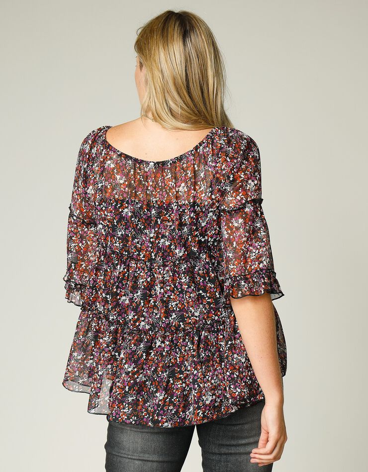 Blouse évasée voile imprimé (noir / cuivre) Blouse évasée voile imprimé (noir / cuivre)