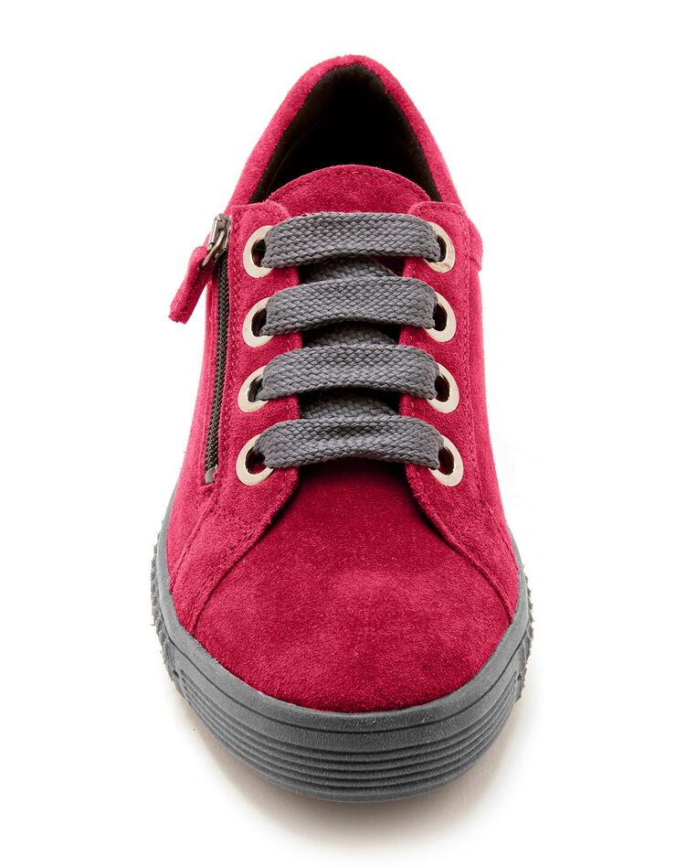 Baskets zippées et lacées grande largeur en cuir femme - rouge (rouge) Baskets zippées et lacées grande largeur en cuir femme - rouge (rouge)