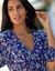 Robe longue boutonnée imprimée crépon (bleu / vert)