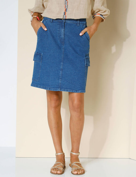 Jupe cargo, jean stretch (stone)