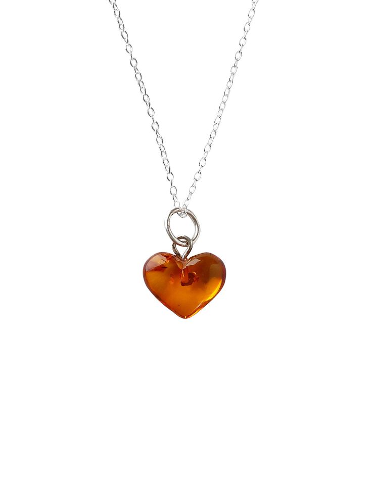 Collier pendentif "coeur" ambre argent (ambre)