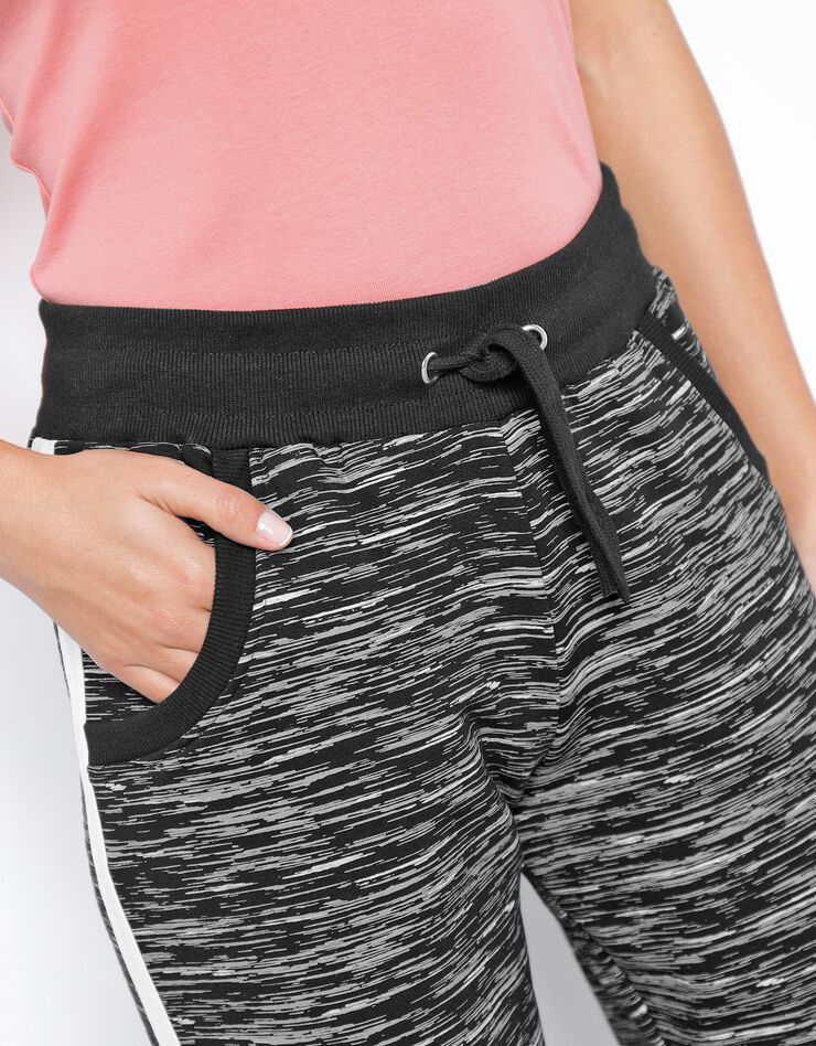Pantalong jogging bicolore imprimé chiné (noir chiné / blanc) Pantalong jogging bicolore imprimé chiné (noir chiné / blanc)