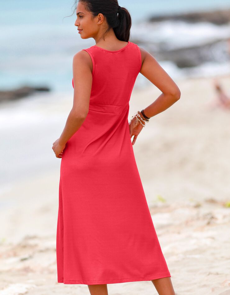 Robe longue unie sans manches (corail foncé) Robe longue unie sans manches (corail foncé)