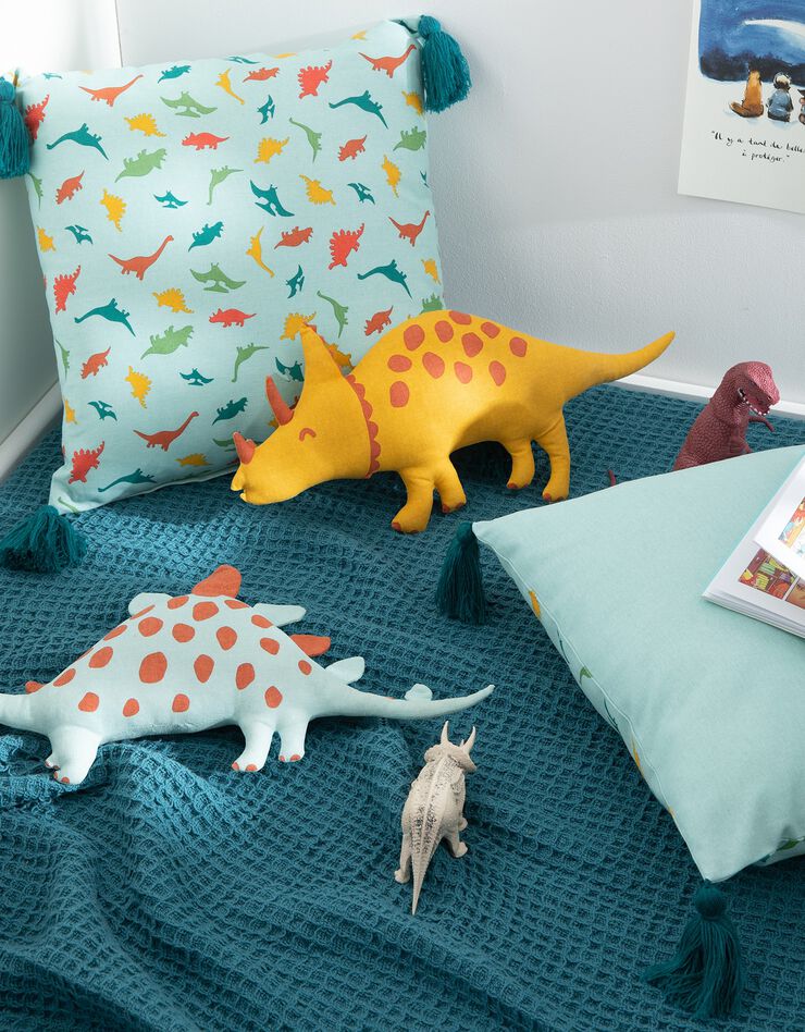Coussin garni enfant dinosaure "tricératops" (curry)