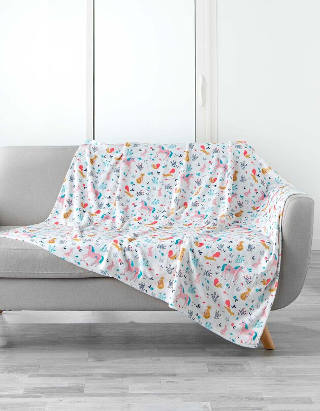 Plaid flanelle enfant imprimé princesse (blanc / rose)