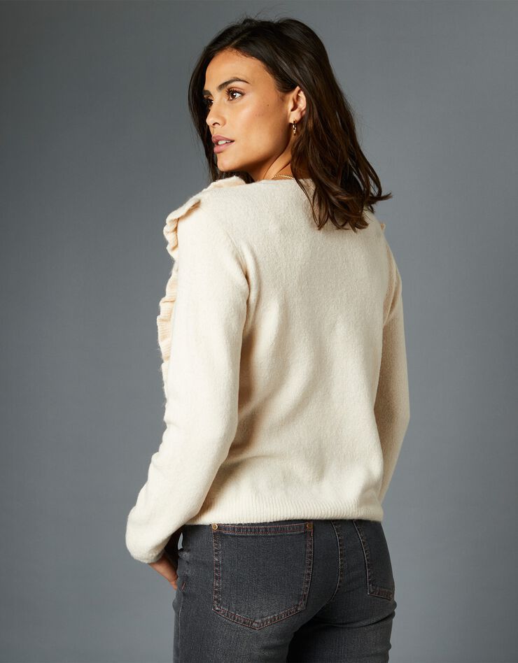 Gilet volanté maille ajourée (beige rosé) Gilet volanté maille ajourée (beige rosé)