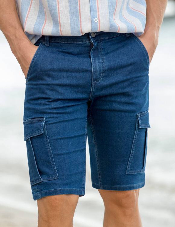 Bermuda cargo en denim ultra stretch (stone)