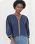 Blouse brod&eacute;e en coton unie, manches 3/4 (marine)