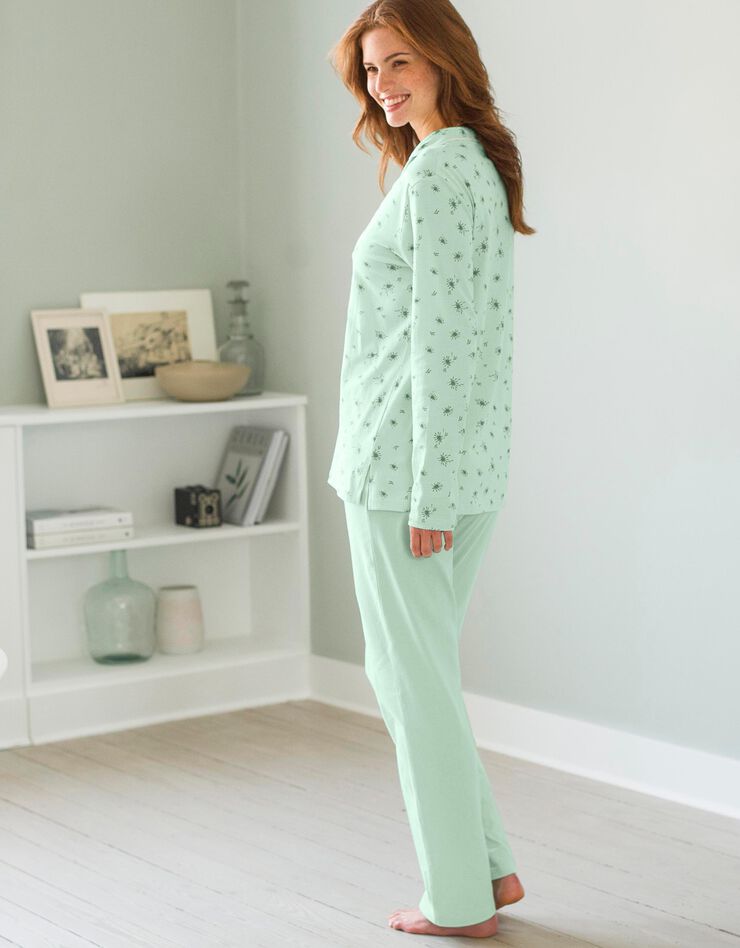 Pyjama coton imprimé col tailleur (vert amande)