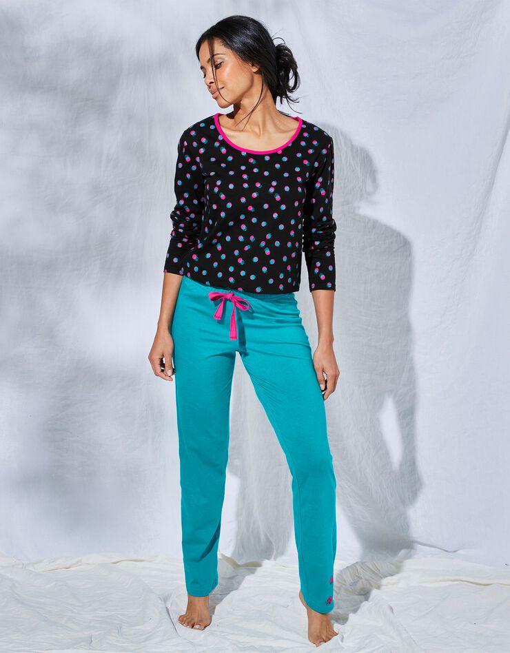 Pantalon pyjama coton Enjoy uni imprimé placé (émeraude) Pantalon pyjama coton Enjoy uni imprimé placé (émeraude)