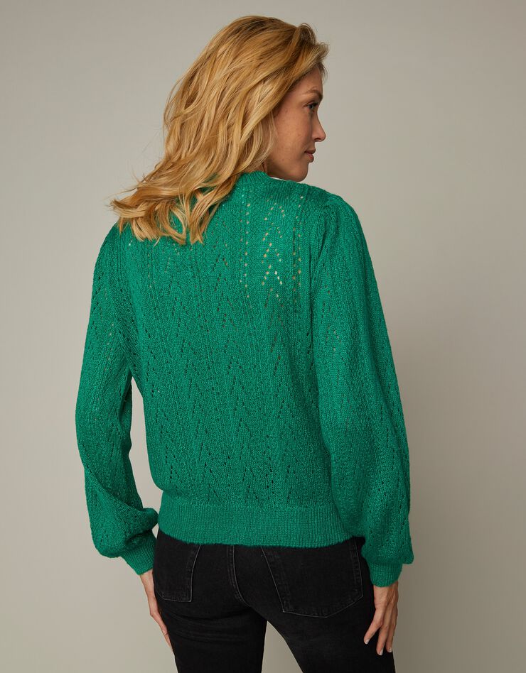 Cardigan boutonné col carré, maille ajourée toucher mohair (vert) Cardigan boutonné col carré, maille ajourée toucher mohair (vert)