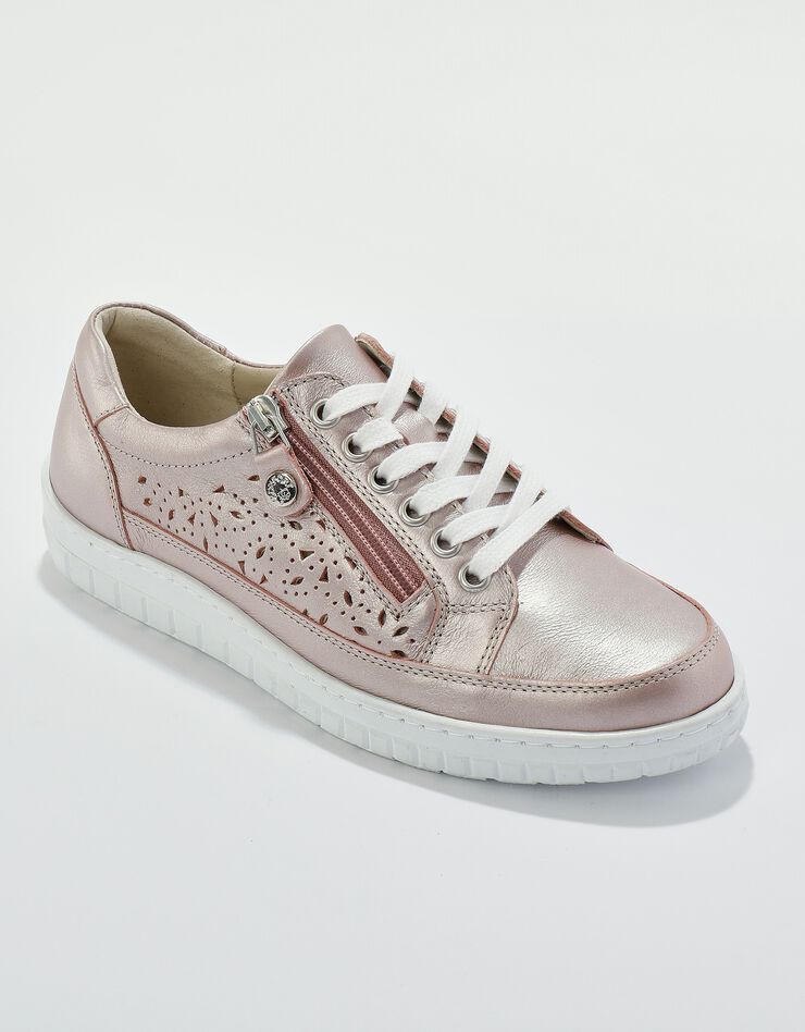 Baskets dessus cuir ajouré et effet croco (rose dore) Baskets dessus cuir ajouré et effet croco (rose dore)