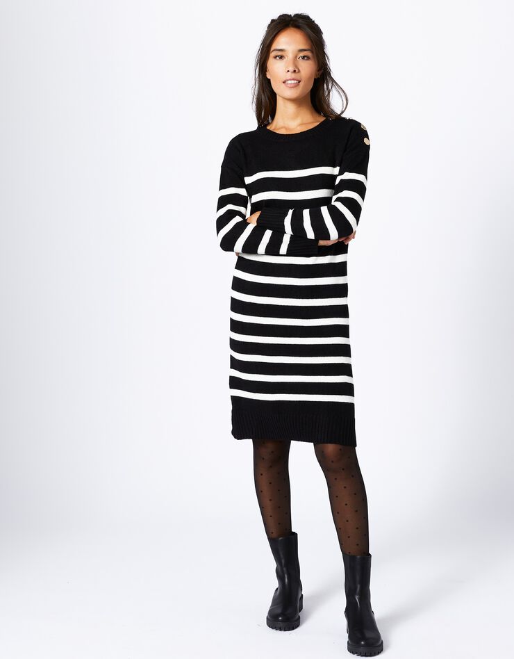 Robe pull marinière rayée toucher cachemire (noir / écru) Robe pull marinière rayée toucher cachemire (noir / écru)