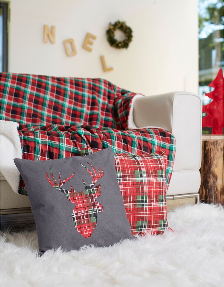 Housse de coussin cerf et motif écossais, déco d'hiver, lot de 2 (rouge / vert) Housse de coussin cerf et motif écossais, déco d'hiver, lot de 2 (rouge / vert)