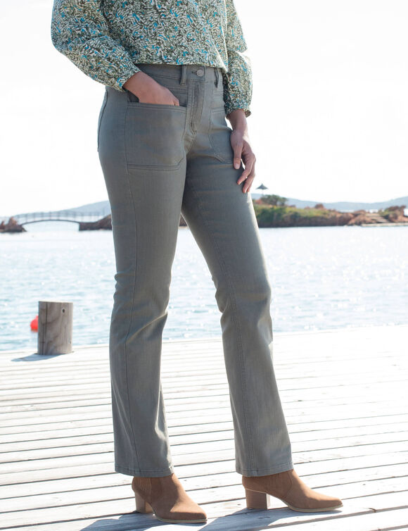Pantalon droit, poches plaquées (kaki)