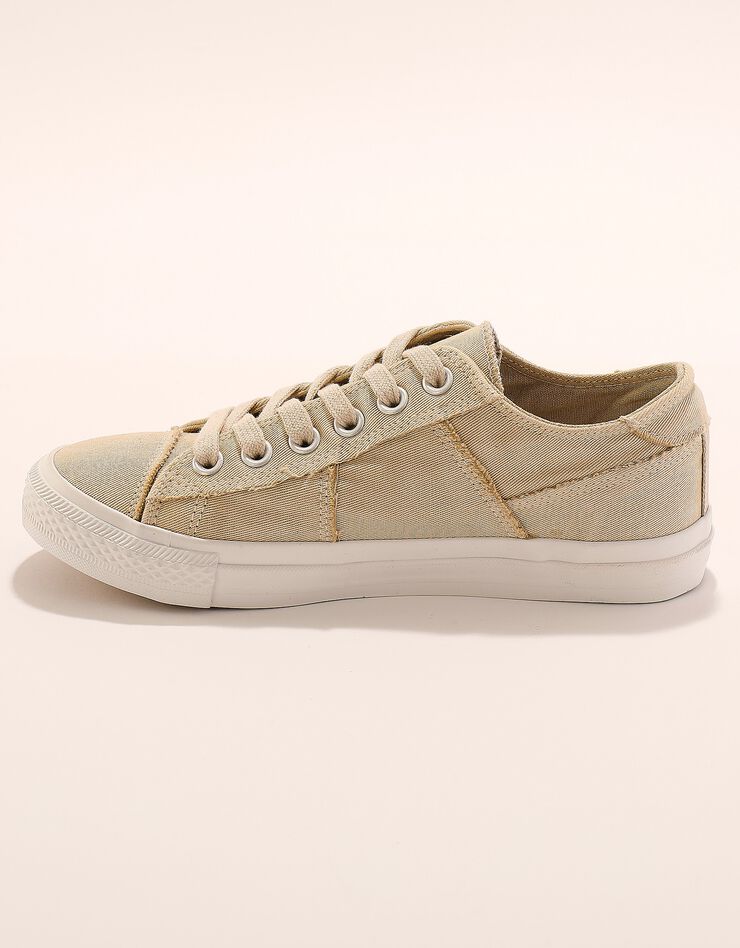 Tennis lacées en toile délavée à surpiqûres (beige)