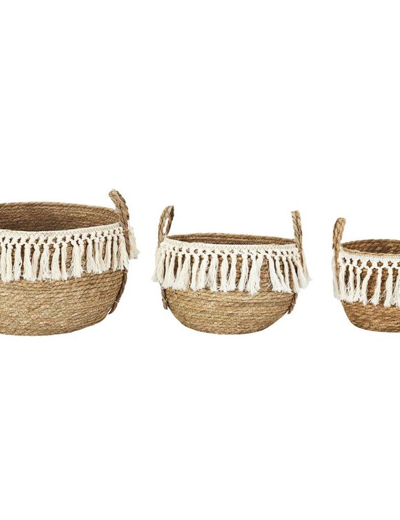 Paniers gigognes avec poign&eacute;es, lot de 3 (naturel)