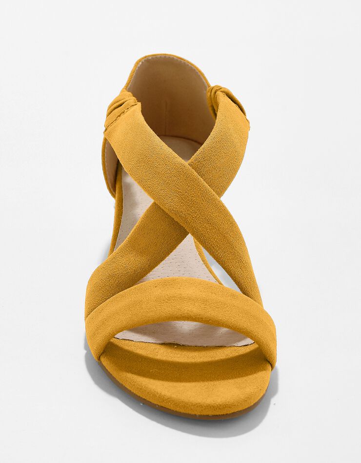 Sandales compensées élastiquées dessus effet suédine (jaune) Sandales compensées élastiquées dessus effet suédine (jaune)